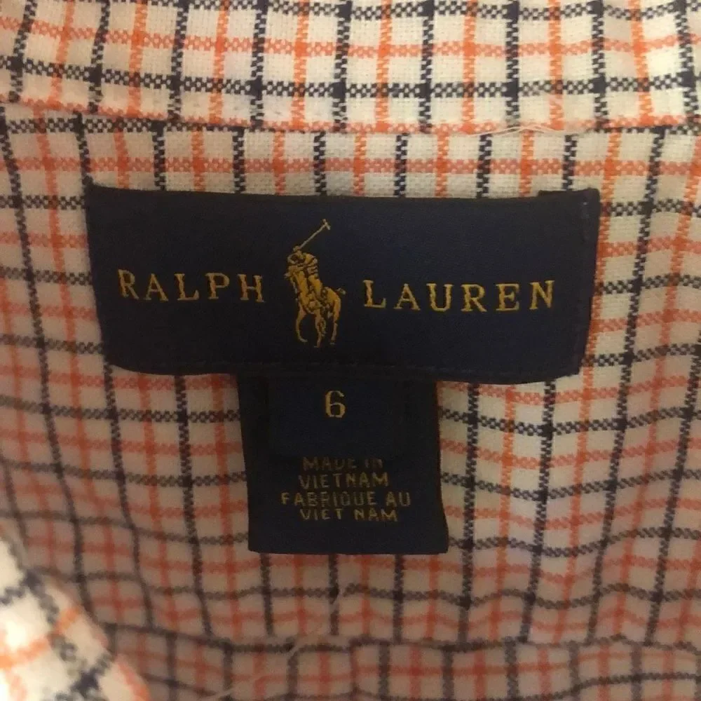 Ralph Lauren plaid checked button-down, Oxford, shirt, boys 6￼ long sleeve